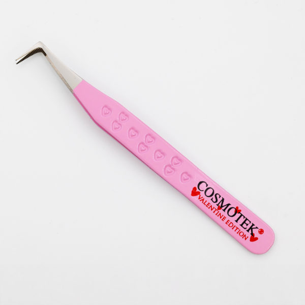 Lash Tweezers for Eyelash Extensions, Diamond Grip 90 Degree Fiber Tip Volume Lash Extension Tweezers Pink Tweezer Valentine 2