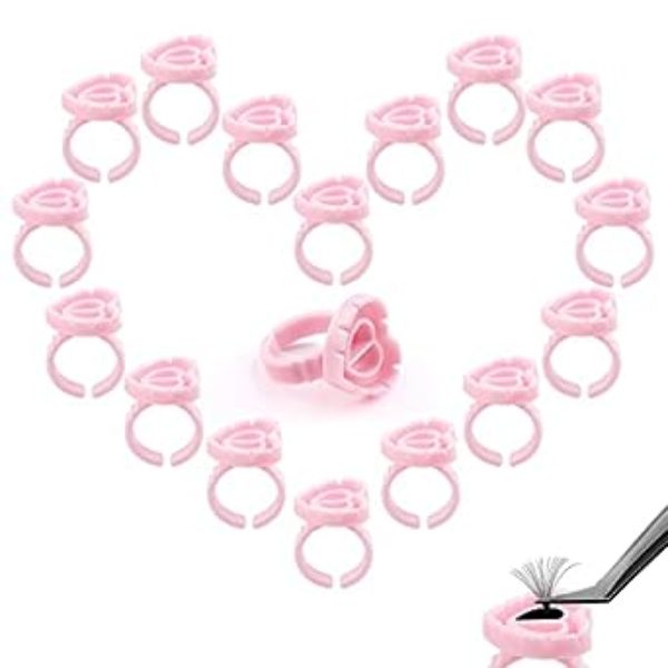 100PCS Smart Glue Cups Lash Glue Holder Ring Cup, Lovely Heart Shape for Eyelash Extensions * PINK