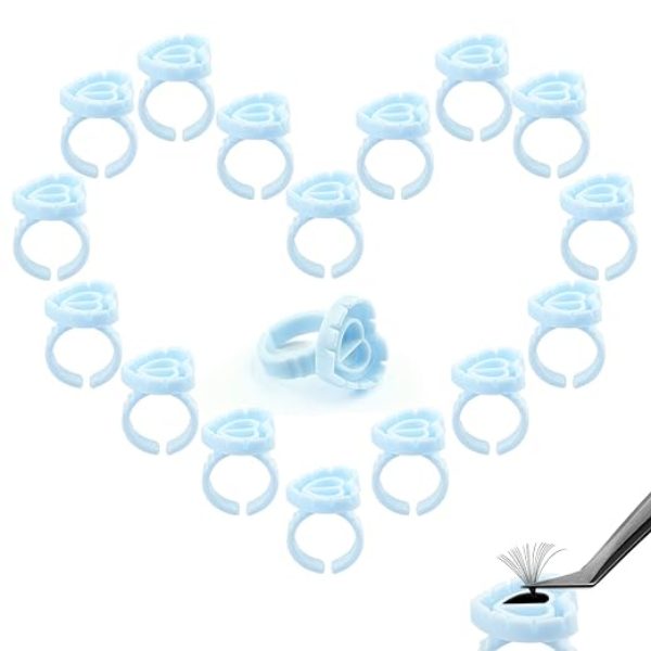 100PCS Smart Glue Cups Lash Glue Holder Ring Cup, Lovely Heart Shape for Eyelash Extensions * BLUE
