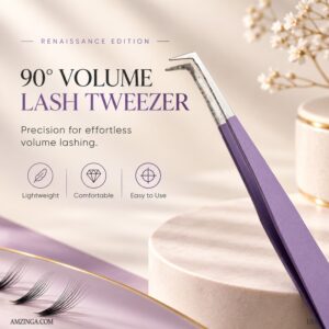 90° Volume Lash Tweezer for Eyelash Extensions - Renaissance Edition - Purple