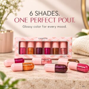 6 Colors Lip Gloss, Lips Plump Cooling/Moisturizing not Sticky Vitamin E, 0.19 oz