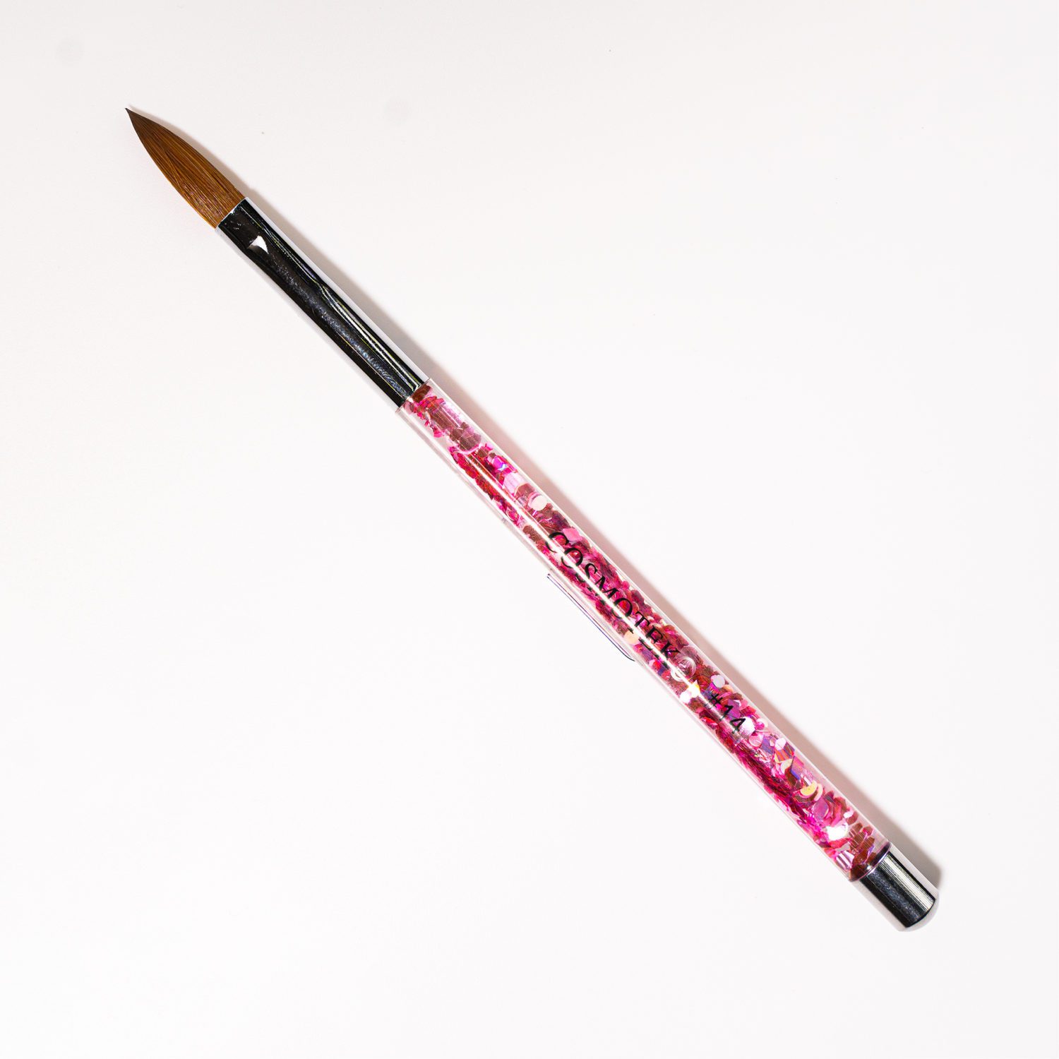 Acrylic Nail Brush Pure Kolinsky Hair Acrylic Pink Glitter Handle – Size 14 - Image 2