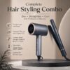 COMBO Hair Dryer & Hair Ceramic Straightener 2-in-1 Digital LCD 265-450°F Straightening Flat Iron & Curling Iron for All Hair Type - Professional Hair Dryer - Negative Ionic Technology - (Styling Set) - Cool Button, Damage Free Hair with Constant Temperature