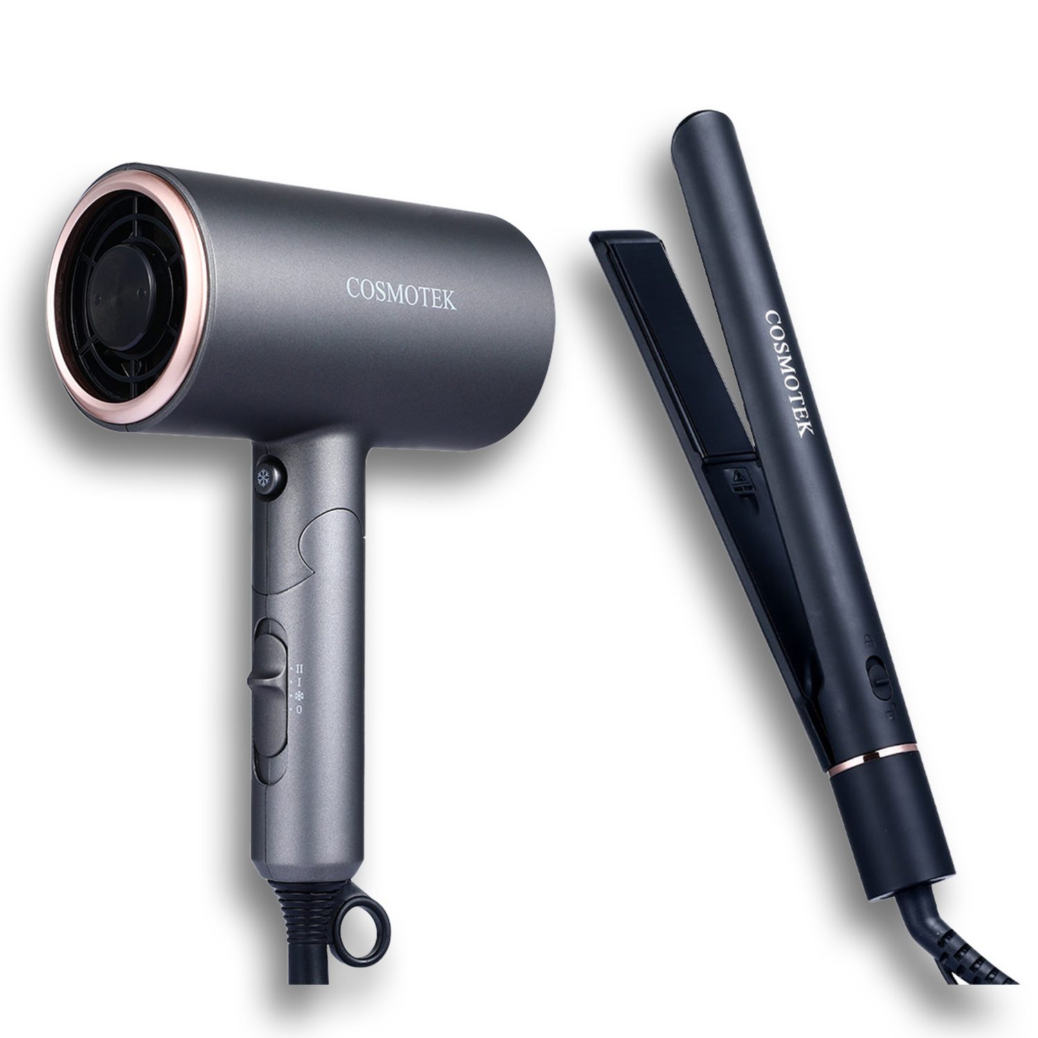 COMBO Hair Dryer & Hair Ceramic Straightener 2-in-1 Digital LCD 265-450°F Straightening Flat Iron & Curling Iron for All Hair Type - Professional Hair Dryer - Negative Ionic Technology - (Styling Set) - Cool Button, Damage Free Hair with Constant Temperature