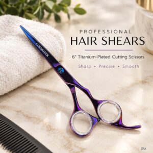 Titanium Plated Professional Hair Cutting Shears,6 Inch Barber hair Cutting Scissors Sharp Blades Hairdresser Haircut For Women/Men/kids 420c Stainless Steel Rainbow Color