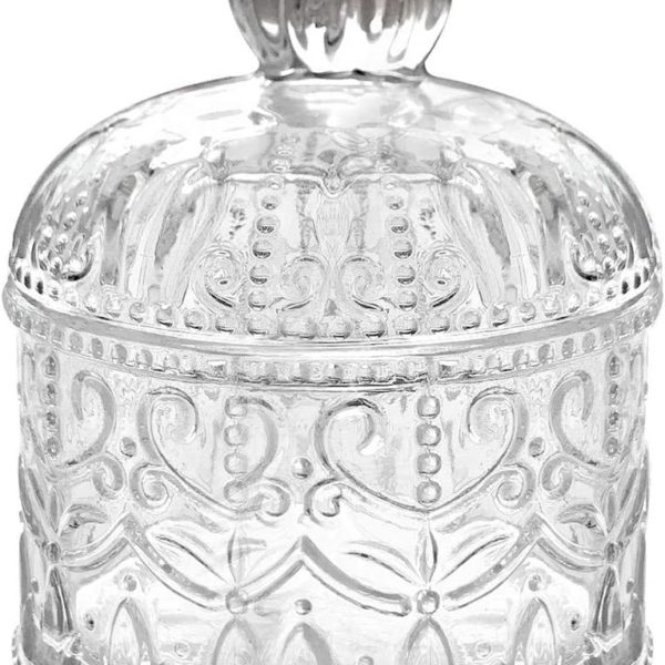 Glass Jar with Lid, Crystal Crown Jewelry Trinket Box