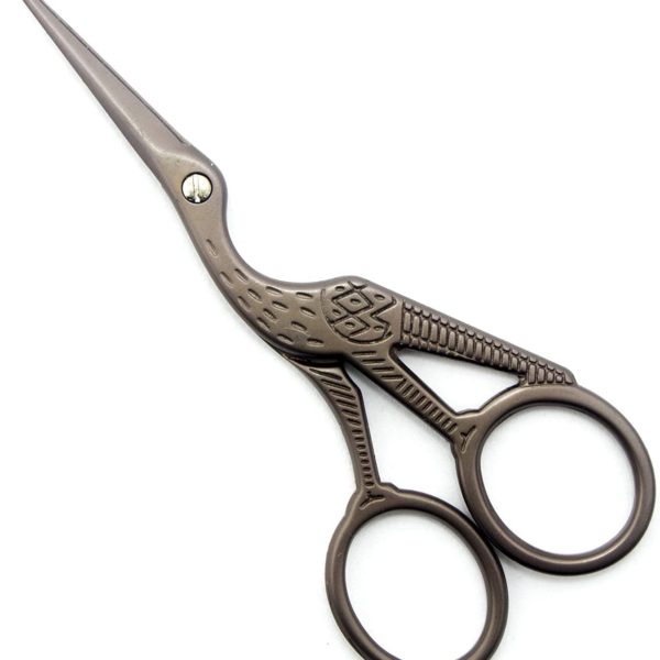 Classic Large Forged Stork Embroidery Scissors, Antique Finish 4.6” Gold or brown