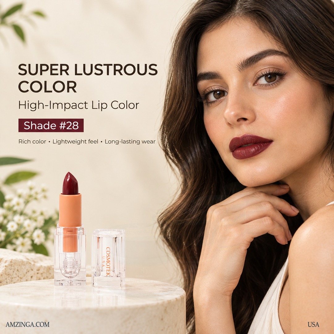 Lipstick By Cosmotek USA Super Lustrous Lipstick, High Impact Lip color Makeup, Color #28