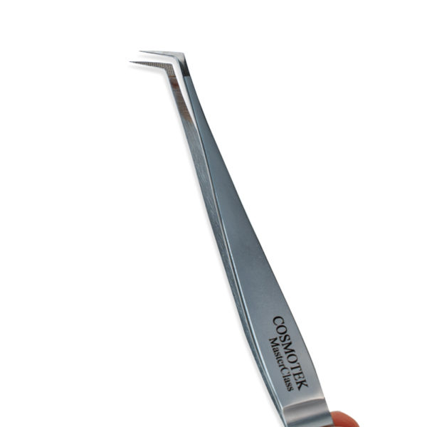 Lash Tweezers for Eyelash Extensions, Precision Fiber Tip 90 Degree Tweezers for Mega Volume Lashes Extensions – Silver Gray