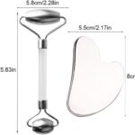 2-in-1 Jade Roller and Gua Sha Set. Rose Quartz Roller with Eye Massager, Ridged Roller For Face Real 100% Jade Stone Roller. Facial Massager Ice Roller - Image 3