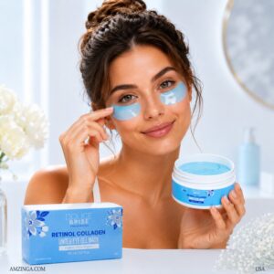 DOUCE BRISE Retinol Collagen Under Eye Gel Mask – Clinical Skincare to Hydrate, Firm & Brighten – Retinol & Collagen Under Eye Patches for Dark Circles, Puffy Eyes, Fine Lines & Wrinkles – Anti-Aging Firming Gel Mask for Even Skin Tone & Elasticity – Korean Beauty, Spa Quality Skincare, Large 150 mL / 5.0 fl oz Jar, Luxury Gift for Women