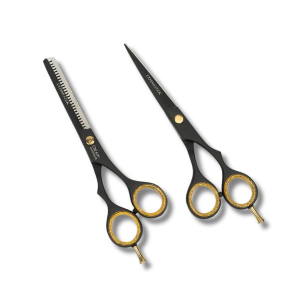Professional Hair Cutting Scissors Set – Thinning/Texturizing Shears Set – 6.5” Overall Length, Razor Edge Barber Scissors For Men & Women – Premium Shears For Salon & Home Use ( Black )