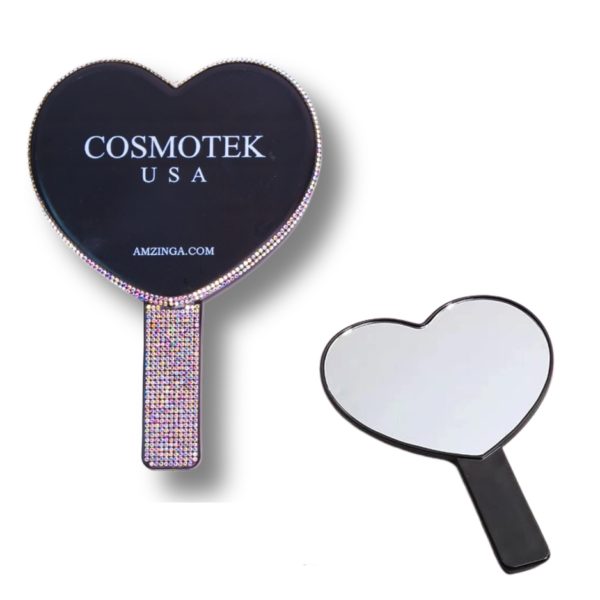 Heart-Shaped Handheld Mirrors Travel Makeup Mirrors Mini Cosmetic Mirror with Handle Small Heart Mirrors Decorative Hand Held Mirror for Women Girls – Black