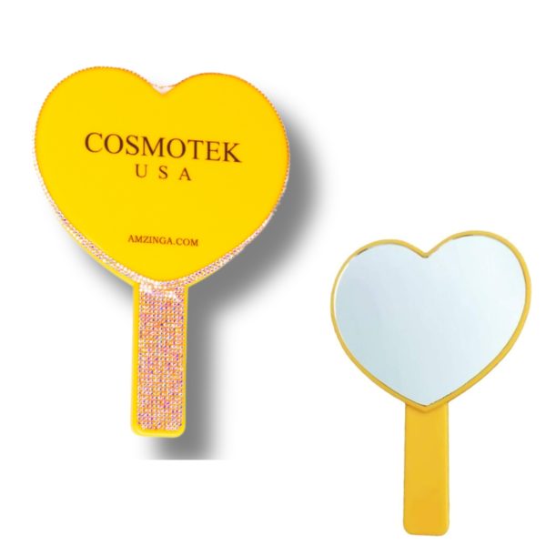 Heart-Shaped Handheld Mirrors Travel Makeup Mirrors Mini Cosmetic Mirror with Handle Small Heart Mirrors Decorative Hand Held Mirror for Women Girls – YELLOW