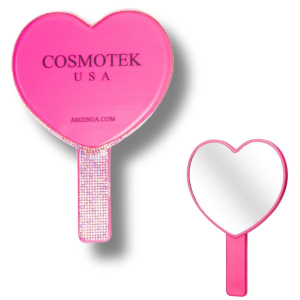 Heart-Shaped Handheld Mirrors Travel Makeup Mirrors Mini Cosmetic Mirror with Handle Small Heart Mirrors Decorative Hand Held Mirror for Women Girls – Pink