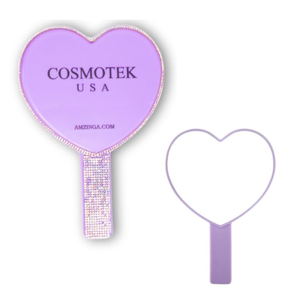Heart-Shaped Handheld Mirrors Travel Makeup Mirrors Mini Cosmetic Mirror with Handle Small Heart Mirrors Decorative Hand Held Mirror for Women Girls – Purple