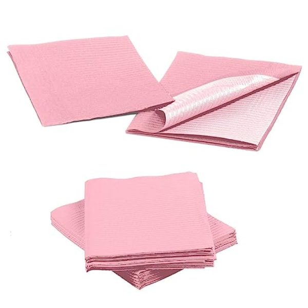 125pcs Pink Disposable Dental Bibs 13″x18″ – 3 Ply Waterproof Tattoo Bib Sheet for Patients – Dentist or Medical Tray Cover and Nail Table Cover Supplies