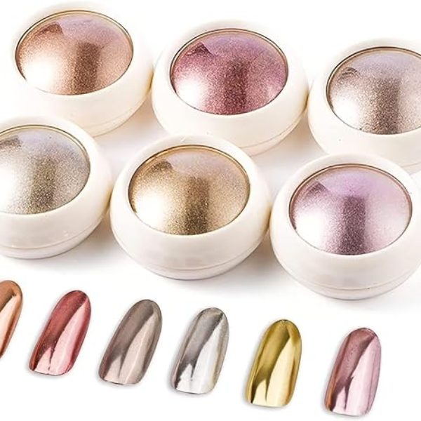 Chrome Nail Powder 6 Jars Rose Gold Mirror Effect Manicure Pigment Glitter Dust for Salon Home DIY Nail Art Deco  0.5 Grams with 6 Eyeshadow Sticks