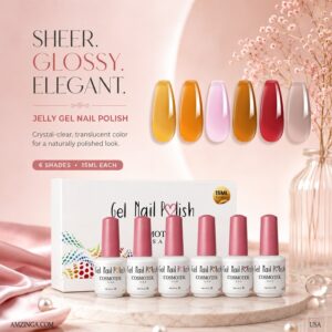 Jelly Gel Nail Polish Set Sheer Nude Gel Polish Crystal Transparent, red, orange, brown, pink nude, grey ... Gel Polish Kit Nail Art Varnish Manicure Collection Gift Set 15ML 6PCS - JG6-40