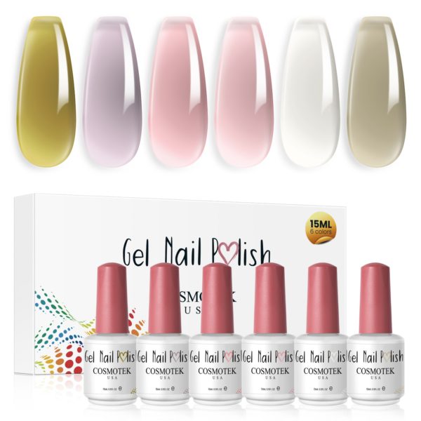 Jelly Gel Nail Polish Set Sheer Nude  Gel Polish Crystal Transparent, pink nude, … Gel Polish Kit Nail Art Varnish Manicure Collection Gift Set 15ML 6PCS – JG6-43