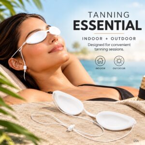 Sunnies Flexible Tanning Bed Goggles UV Eye Protection Glasses (White), for facial, FDA Compliant