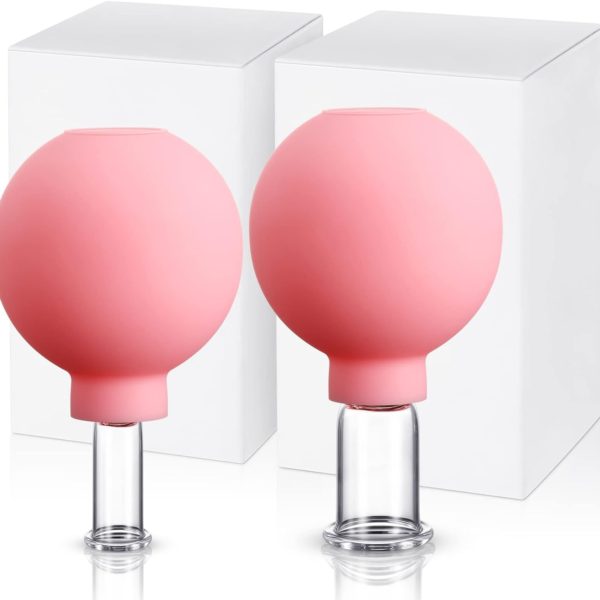 2 Pieces Glass Cupping Set, Facial Cupping Cups Glass Silicone Cupping Cups Vacuum Suction Cupping Cups for Face Skin Back Shoulder Muscle (Pink, 1 Inch and 0.4 Inch Diameter)