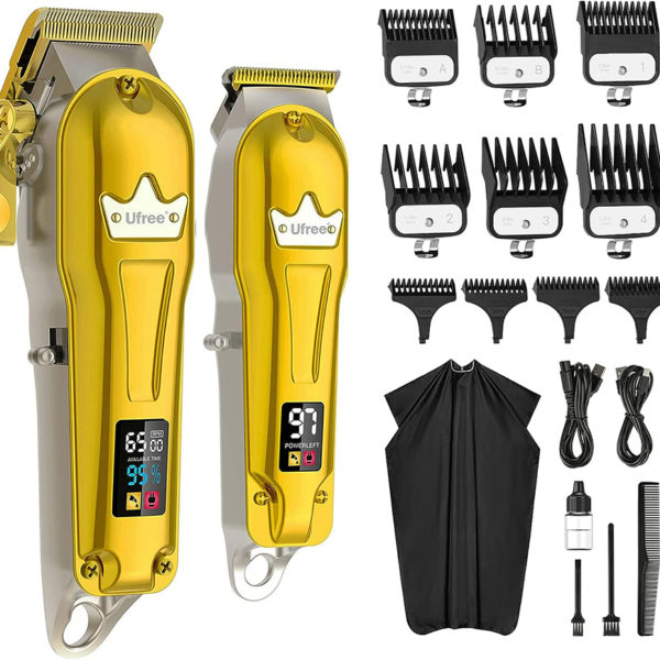 Hair Clippers for Men Professional, Beard Hair Trimmer, Cordless Barber Clippers Supplies, Hair Cutting Kit, T Liners Edgers Clippers, Mens Grooming Kit, Birthday Gifts for Men Women, Gold