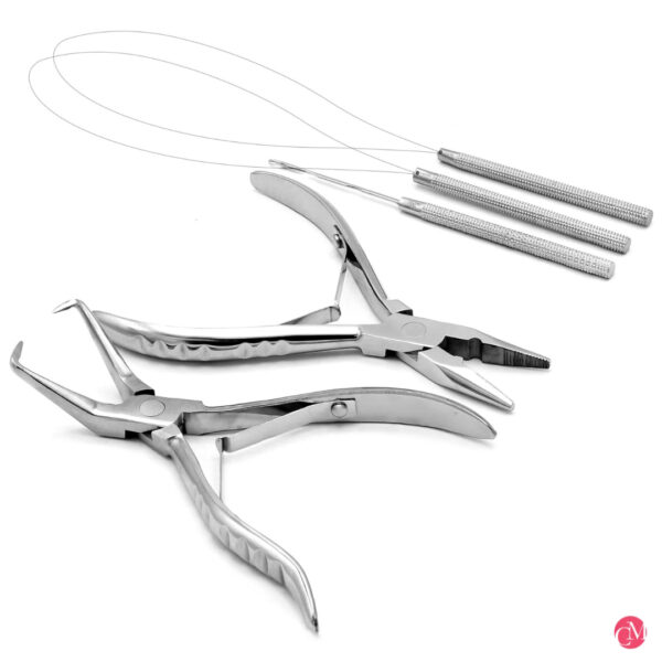 BonitaCrown Hair Extension Beading Tool Kit Stainless Steel Hair Extensions Micro Link Bead Closer And Remover Pliers Set, Beads Hair Pulling Hook & Micro Ring Loop Tool Set – SILVER