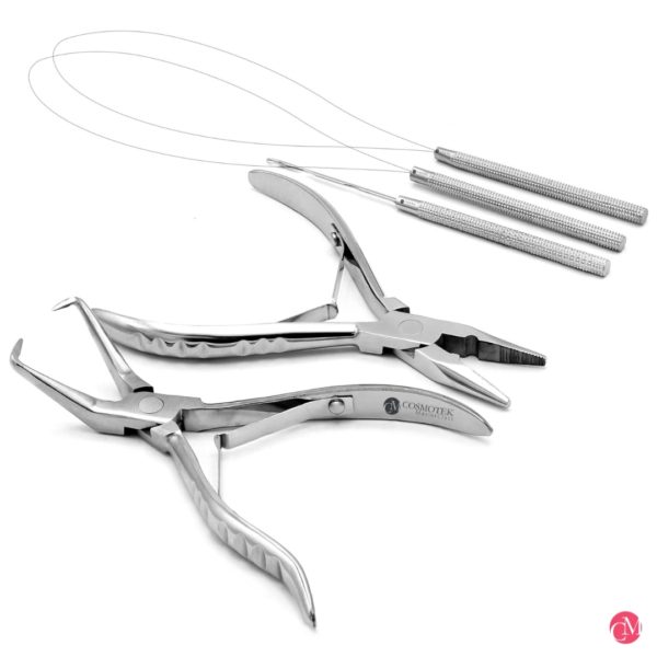 Hair Extension Beading Tool Kit Stainless Steel Hair Extensions Micro Link Bead Closer And Remover Pliers Set, Beads Hair Pulling Hook & Micro Ring Loop Tool Set – SILVER