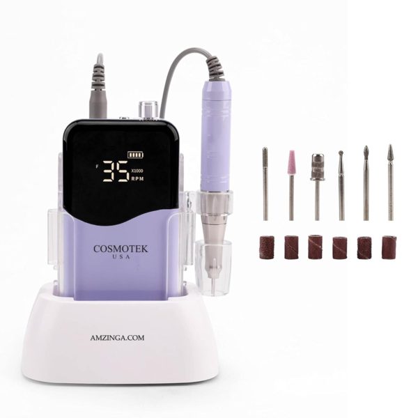 COSMOTEK Nail Drill Professional – 2-in-1 Cordless Electric Nail Drill Machine – Portable, Rechargeable, HD Display, 35000 RPM Acrylic Drill for Nails – Perfect for Salon & Home Use (VIOLET)