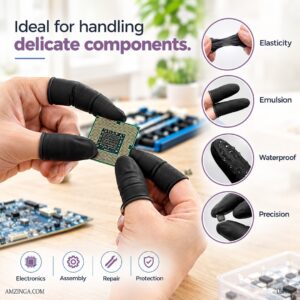 Latex Finger Cots Disposable Fingertips Protective Finger Cots for Electronic Repair, Handmade, Industrial Apply, Black