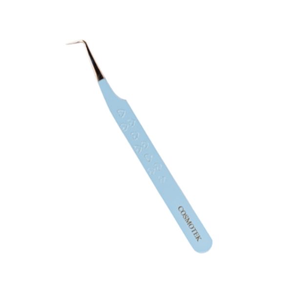 Lash Tweezers For Eyelash Extensions, Precision Fiber Tip 90 Degree Tweezers For Mega Volume Lashes Extensions (Baby Blue)