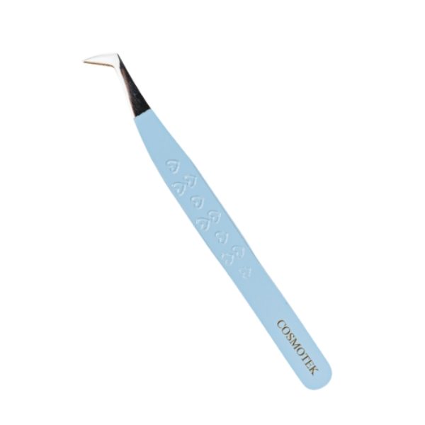 Lash Tweezers for Eyelash Extensions for Volume and Lighter Mega Volume Fans Professional Precision Stainless Steel Lash Extension Tweezers Curved Boot Angled Tips (Baby Blue)