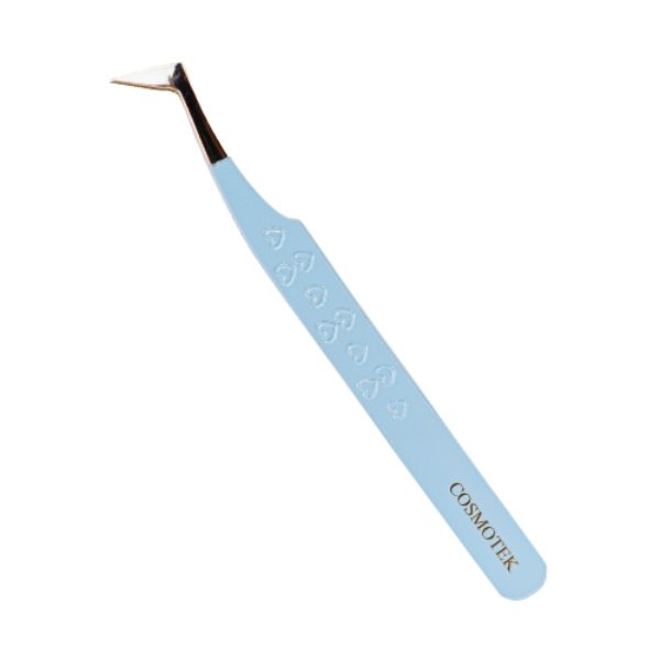 Fiber Tip Lash Tweezers, Precise Diamond Grip L-Shape Boot Volume Eyelash Extension Tweezers (Baby Blue)