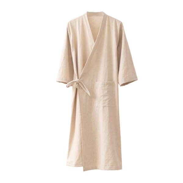 Unisex Cotton Linen Kimono Bathrobe – Japanese-Style, Quick-Drying, lightweight for Couples & Spa