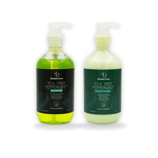 Bonita Crown Tea Tree Peppermint Shampoo & Conditioner Set – Refreshing, Deep Cleansing & Hydrating – Sulfate-Free with Natural Oils for Healthy Scalp & Hair – 2x500ml