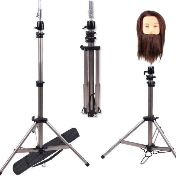 68-Inch Adjustable Aluminum Mannequin Head Stand – Silver Tripod with Travel Bag for Cosmetologists, Hairstylists, and Barbers