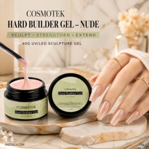 Cosmotek Hard Builder Gel – Nude 60g UV/LED Sculpture Gel for Nail Extensions, 10-in-1 Manicure Strengthener, Thickening Gel, Professional Salon & DIY Nail Art (Nude Color)