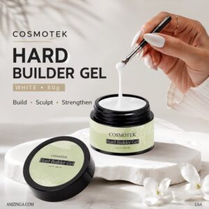 Cosmotek Hard Builder Gel – White 60g UV/LED Sculpture Gel for Nail Extensions, 10-in-1 Manicure Strengthener, Thickening Gel, Professional Salon & DIY Nail Art (White Color)
