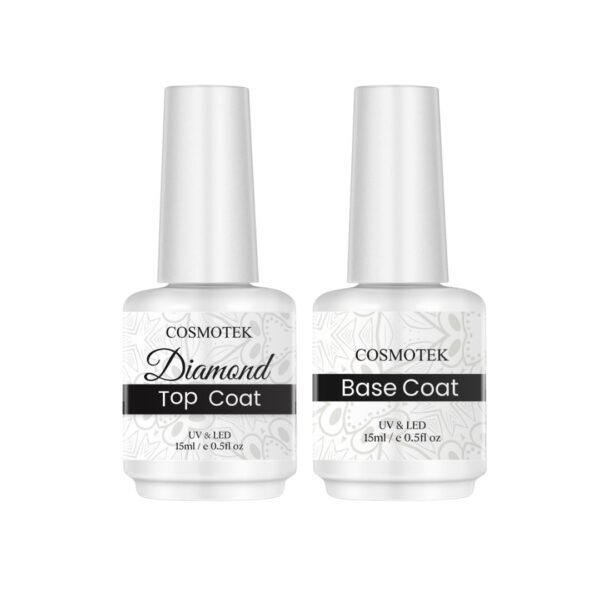 Cosmotek Professional UV/LED Gel Nail Polish Top & Base Coat – 15ml Set for Long-Lasting Manicure, Salon & Professional Use