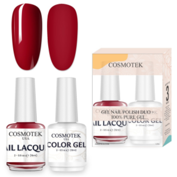 Ruby Red   #9c1529 Nail Polish Set | Professional-Use Gel & Lacquer Duo by Cosmotek USA, Ideal for Salons, Nail Technicians, and Long-Lasting Wear