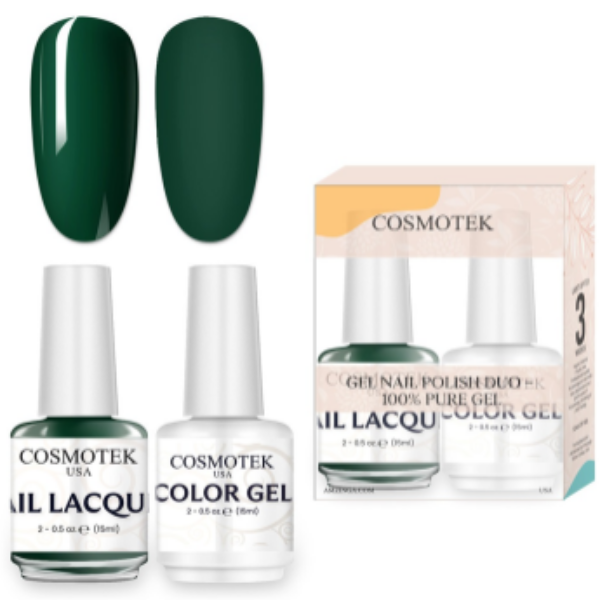 Brunswick Green    #1d4938 Nail Polish Set | Professional-Use Gel & Lacquer Duo by Cosmotek USA, Ideal for Salons, Nail Technicians, and Long-Lasting Wear