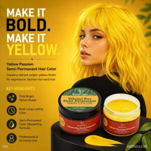 Yellow Passion Semi-Permanent Hair Color – BonitaCrown 4oz – Vibrant Bright Yellow Hair Dye with Nourishing Oils for Professional or At-Home Use – Salon Quality, Ammonia-Free, Long-Lasting Fashion Color – Fade-Resistant, Color-Depositing Formula for Vivid Yellow, Punk & Alternative Hairstyles – Cruelty-Free – Made in USA – Gift for Hair Color Enthusiasts