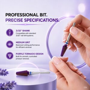 3/32” Purple Tornado Nail Carbide Drill Bit - Fast Remove for Acrylic or Hard Gels Remover Professional Manicure Pedicure Rotary Tool- Extra Coarse
