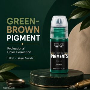 Green Brown Micro Pigment – DOUCE BRISE 15ml | Professional Use Color Corrector Pigment for Permanent Makeup | Eyebrow Correction, PMU Neutralizer Ink | Microblading & Cosmetic Tattoo | Vegan Formula | USA