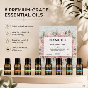 Essential Oils Set - 8 Pcs Premium Grade Home Essentials Oils - for Diffusers, Fragrance, Scents for Candle Making, Soap, Slime - Natural Aromatherapy Oils for Skin & Hair - Home, Office, Car