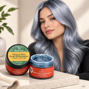 BonitaCrown Shining Silver hair color with silver hair model and open jar