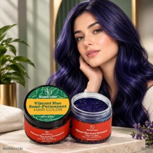 Romantic Purple hair color model with BonitaCrown open jar