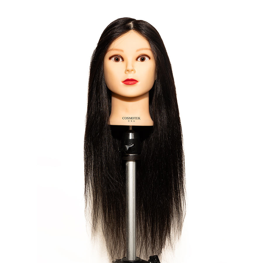 Mannequin Head with Human Hair - 20-22" Cosmetology Mannequin Head with 100% Real Human Hair for Braiding Practice Cutting - Manikin Head with Human Hair for Hairdresser (Black)