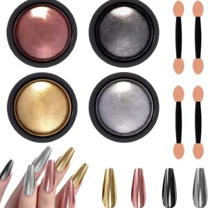 Chrome Nail Powder 2 Colors Metallic Mirror Effect Powder Holographic Manicure Pigment Glitter Powder Kit for Gel Polish Nail Art Decoration with 2 Pcs Eyeshadow Sticks